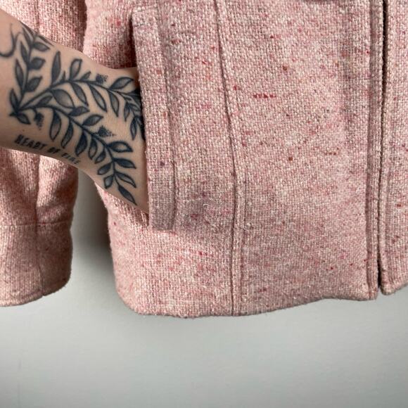 y2k Pink Tweed Wool Blend Coat Size S Faux Fur Trim Full Zip Jacket Bratz Doll - Picture 7 of 11